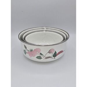 Mikasa 1980s Silk Flowers UN406 3‎ Piece Enamel Bowl Set of 3